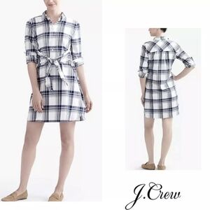 J. Crew Mercantile Plaid Flannel Tie Waist Shirt Dress Womens Size L